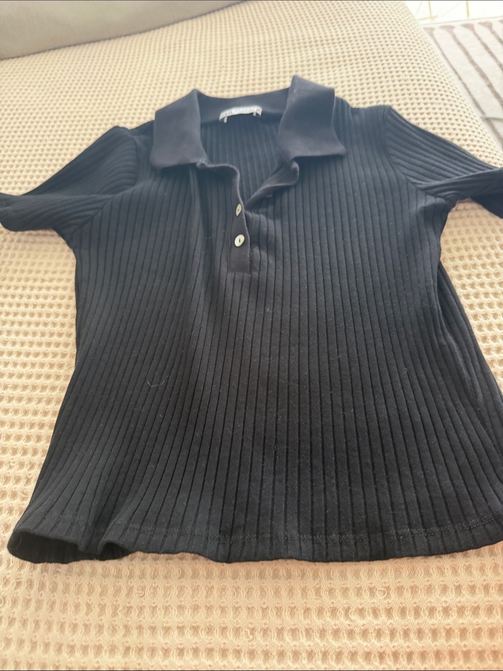 Zara Black Ribbed V‑Neck Polo Sweater